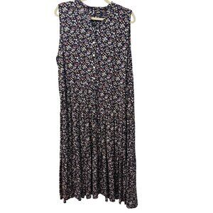 Chaps Sleeveless Floral  Dress Sz 1X Navy Multi-Color Lightweight Comfortable